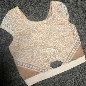 Charlotte Russe nude and white lace crop top